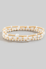Fame Mixed Mini Metallic and Glass Beaded Bracelet Set in Gold/White