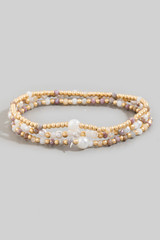 Fame Mixed Mini Metallic and Glass Beaded Bracelet Set in Gold/Taupe/Pearl