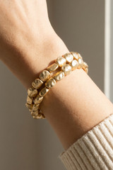 Fame Hammered Nugget Bead Stretch Bracelet Set in Gold front