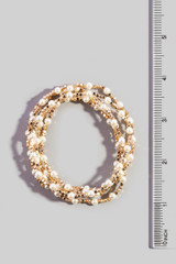 Fame Pearl Gold Cube Bead Stretch Bracelet Set in Pearl/Gold close-up