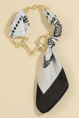 Fame Scarf Wrapped Horsebit Link Bracelet Gold/White/Black