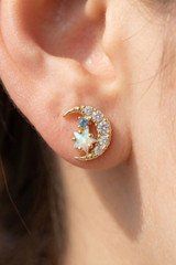 Fame Gold Cubic Zirconia Crescent Moon & Star Stud Earrings front view