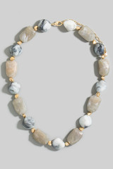 Fame Chunky Marble Acrylic Beaded Necklace in Grey Mix Gold