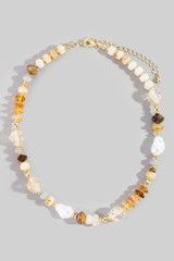 Fame Intricate Mixed Beaded Necklace Beige Mix/Gold