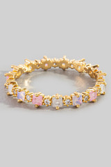 Fame Gold-Dipped Square Cubic Zirconia Studded Ring in Pink side angle