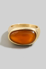 Fame Accessories Oval Natural Stone Signet Ring in Brown/Gold detail