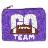 TYLER'S Go Team Football Seed Bead Coin Purse Purple/White