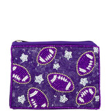 Stars & Footballs Sequin Seed Bead Coin Purse Purple/White