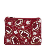 Stars & Footballs Sequin Seed Bead Coin Purse Burgundy/White