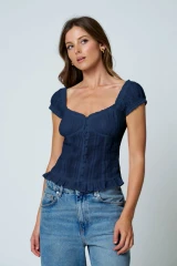 Blu Pepper Women's Peasant Top in Navy front view