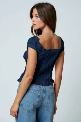 Blu Pepper Women's Peasant Top in Navy detail view