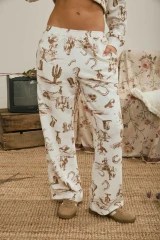 Blu Pepper Women's Western Print Elastic Waist Joggers Cream Multi back view