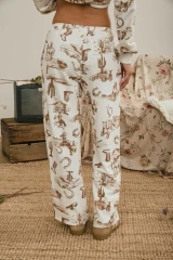 Blu Pepper Women's Western Print Elastic Waist Joggers Cream Multi front view