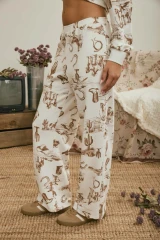 Blu Pepper Women's Western Print Elastic Waist Joggers Cream Multi side view