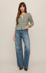 Z Supply Women's Medina Cozy Stripe Cardigan in Aqua Cloud flat lay
