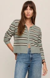 Z Supply Women's Medina Cozy Stripe Cardigan in Aqua Cloud front view
