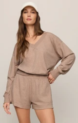 Z Supply Women's Everyday French Terry V-Neck Sweater in Heather Ash front view