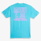 TYLER'S Youth Neon Block Tee Lagoon Blue/Neon Pink back view