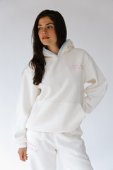 Happy Camp3r Women's Cross My Heart Hoodie in Off White back view