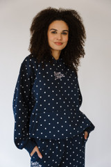 Happy Camp3r Women's Dot Applique Hoodie in Navy detail view