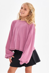 Good Girl Girls' Open Back Thermal Knit Top in Mauve front view