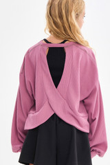 Good Girl Girls' Open Back Thermal Knit Top in Mauve back detail