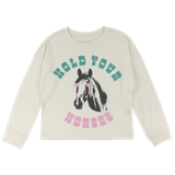 Tiny Whales Girls' Hold Your Horses Long Sleeve Tee in Natural