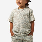 Burlebo Boys' Vintage Washed Tee in Classic Deer Camo front view