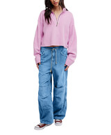Free People Women's Celeste Quarter Zip Pullover Hummingbird Pink side view