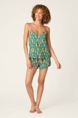 PJ Salvage Cheetah Bonita Dreams Camisole Teal Blue front view