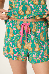 PJ Salvage Cheetah Bonita Dreams Pajama Shorts Teal Blue flat lay