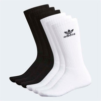 Adidas Kids' Black & White Trefoil Crew Socks - 6 Pack (Size Large)