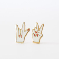 New Yellow Owl Workshop Peace & Love Stud Earrings $ 21.99