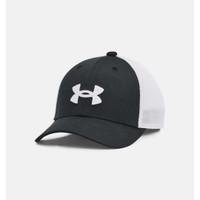 Under Armour Boys' UA Blitzing Trucker Hat in Black / White colorway