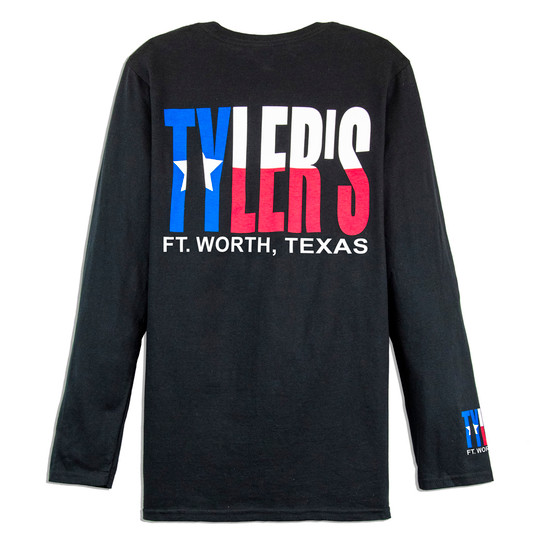 TYLER'S Texas Flag Long Sleeve Cuffless Tee black back view