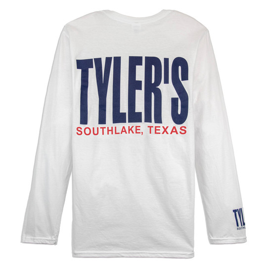 TYLER'S Long Sleeve White/Navy Cuffless Tee back view
