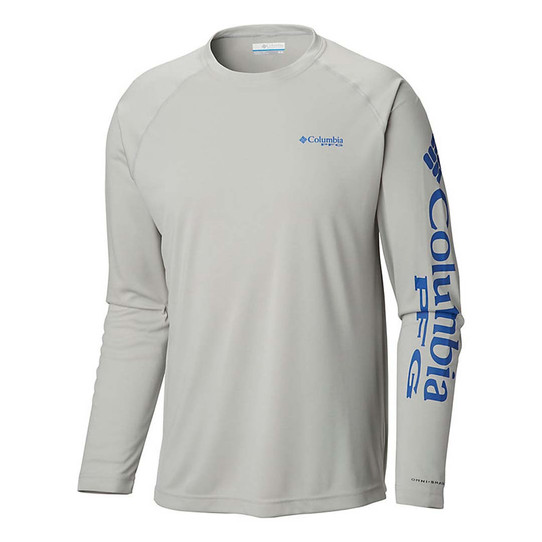 Columbia Men's PFG Terminal Tackle Heather Long Sleeve Tee - Cool Grey/Vivd Blue