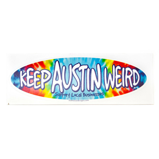 TYLER'S Keep Austin Weird tie-dye sticker with vibrant multicolored swirl pattern