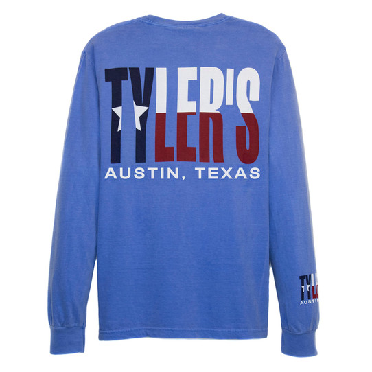 TYLER'S Blue/Texas Flag Long Sleeve Comfort Color Pocket Tee - Austin