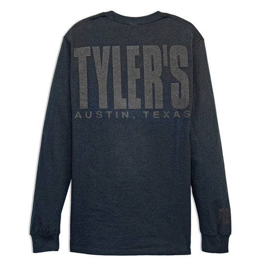 TYLER'S Black Long Sleeve Block Tee back view in black