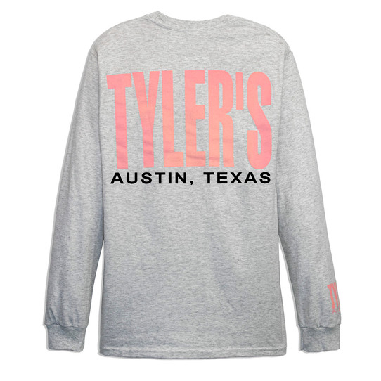 TYLER'S Ash and Baby Pink Long Sleeve Block Tee back view