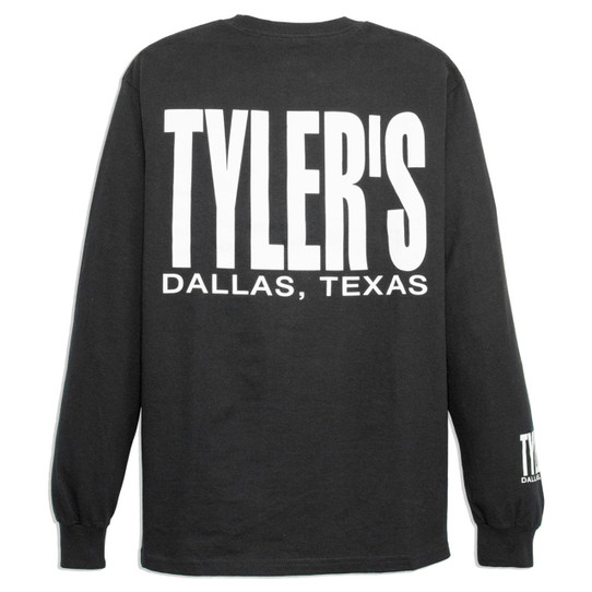 TYLER'S Black and White Long Sleeve Block Tee back view angle