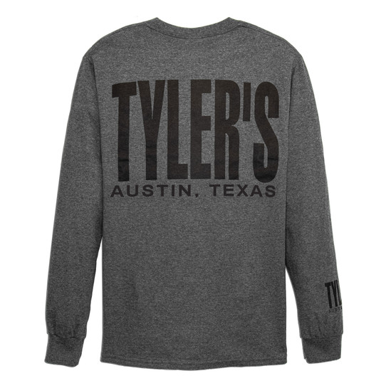 TYLER'S Dark Heather Black Long Sleeve Block Tee back view