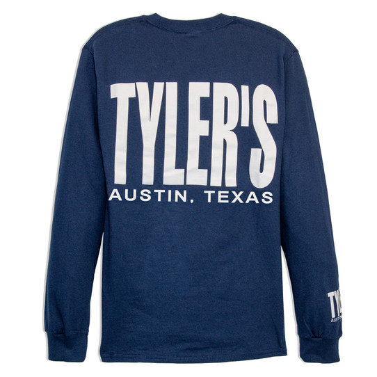 TYLER'S Navy/White Long Sleeve Block Tee Austin back view