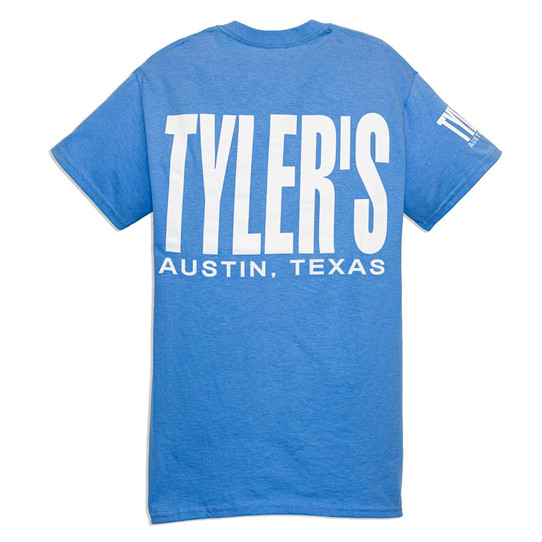 TYLER'S Light Blue/White Block Tee Austin back view