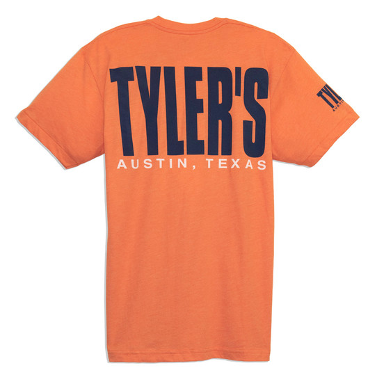 TYLER'S Orange/Navy Track Tee Austin back view