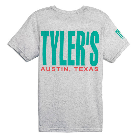 TYLER'S Vintage White/Mint Track Tee Austin back view