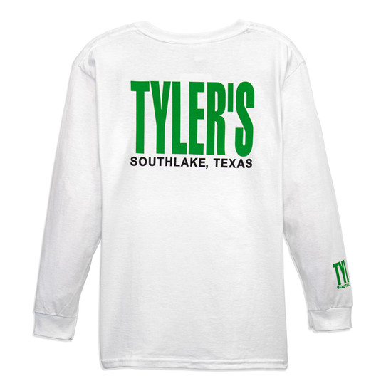 TYLER'S Kids' White and Green Long Sleeve Tee back view