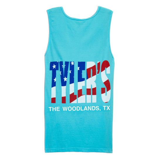 TYLER'S Lagoon/American Flag Comfort Color Tank Top - The Woodlands