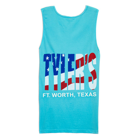 ERLEBNISWELT-FLIEGENFISCHEN'S Lagoon/American Flag Comfort Color Tank Top - Ft. Worth